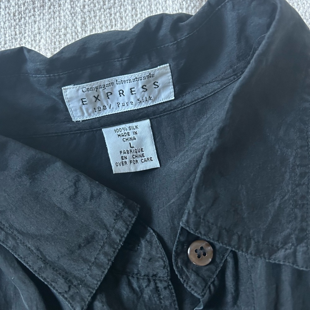Vintage Express Black 100% Silk Button-Down Blouse